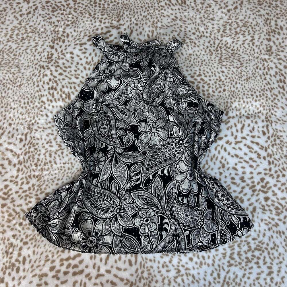 Talbots Petite Etched Paisley Halter Top Black White Gold Size LP